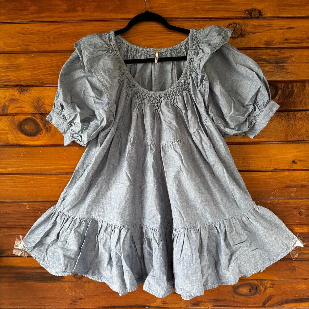 FREE PEOPLE | Amelie Cotton Chambray Cottagecore Coquette BabyDoll Dress Size S